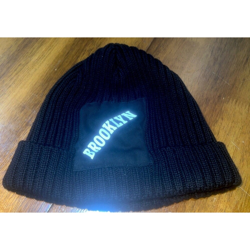 Brooklyn Black Knit Beanie Hat One Size Fits All Unisex Warm Winter Cap